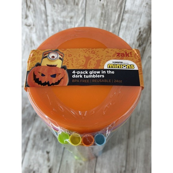 NEW Zak Glow In The Dark Halloween Minion Set Of 4 Tumblers Despicable Me - Picture 7 of 7